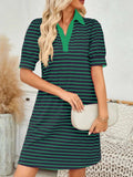 Contrast Striped Short Sleeve Mini Dress - Trendsi - Flyclothing LLC