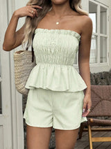 Striped Strapless Peplum Top and Shorts Two-Piece Set - Trendsi - Flyclothing LLC