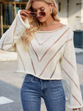 Openwork Boat Neck Long Sleeve Sweater - Trendsi