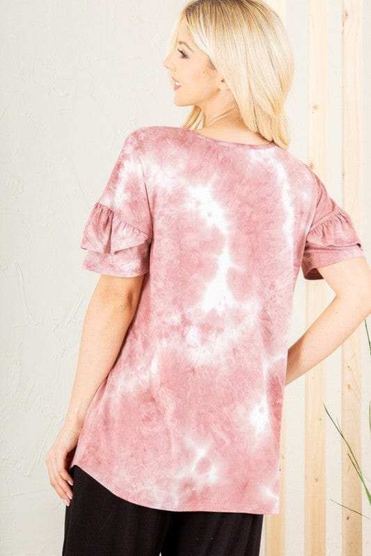 Heimish Full Size Ruffled Sleeve Tie Dye Top Plus Size - Trendsi - Flyclothing LLC