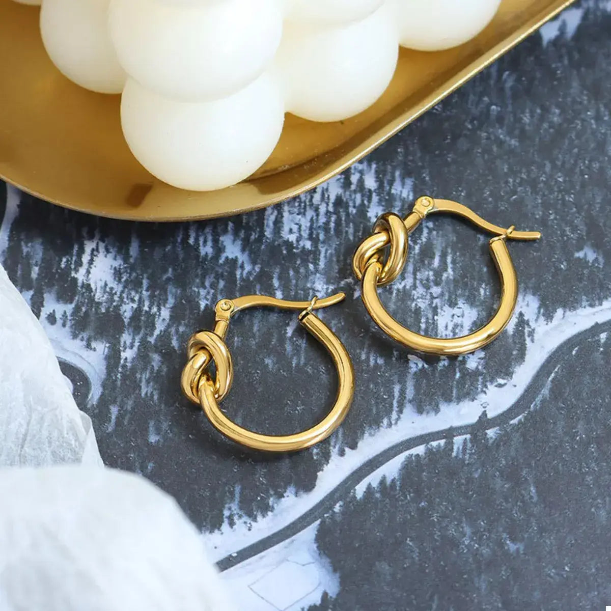 Golden Knot Hoop Earrings - Trendsi - Flyclothing LLC