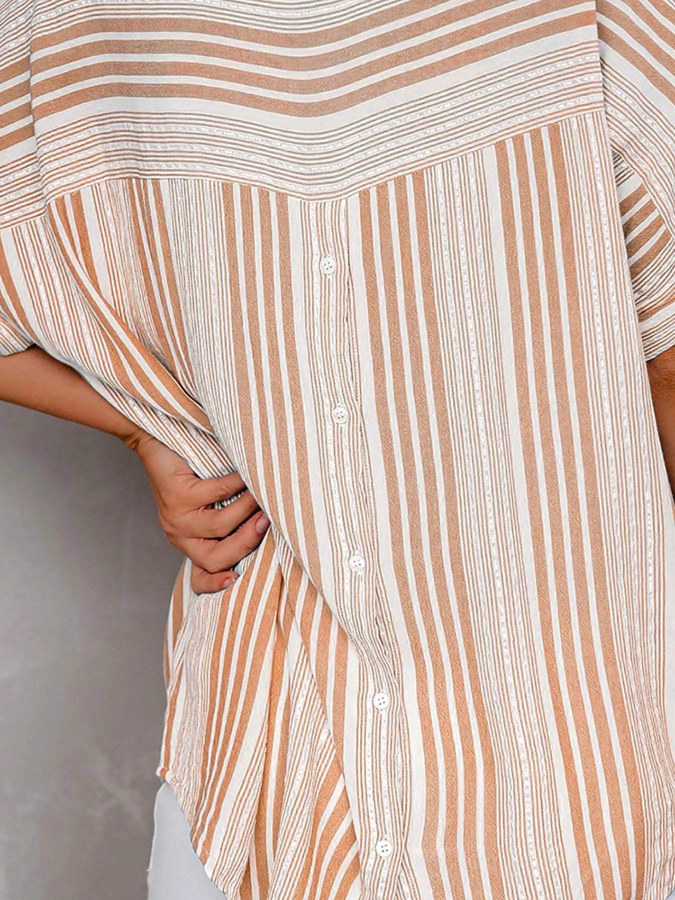 Full Size Collared Neck Half Sleeve Shirt Plus Size - Trendsi - Flyclothing LLC