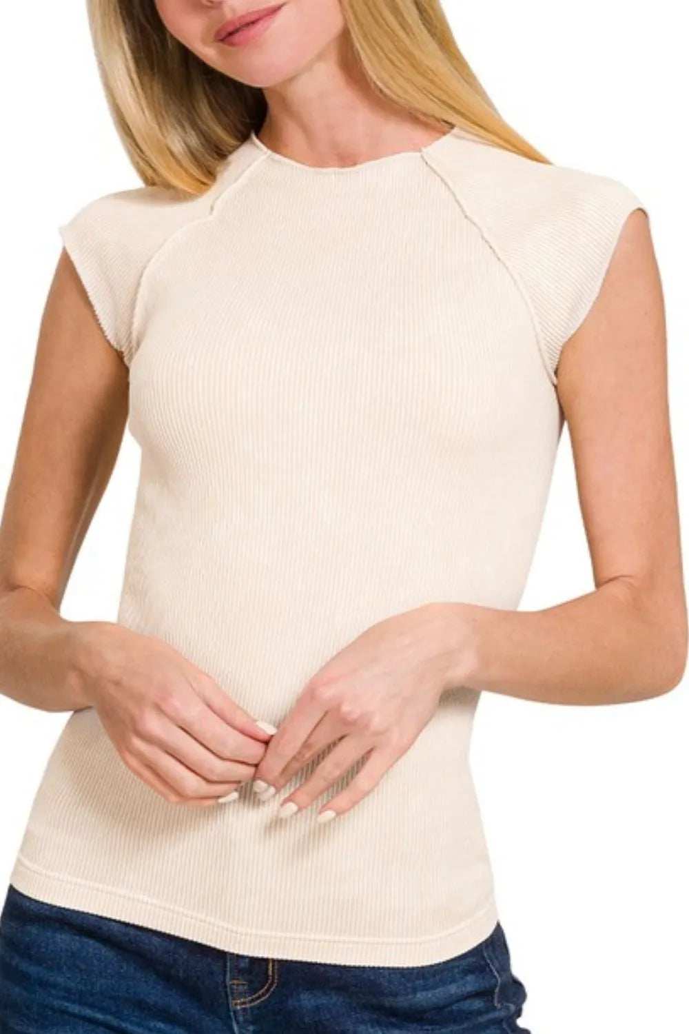 Zenana Stone Washed Ribbed Seamless Top - Trendsi - Flyclothing LLC