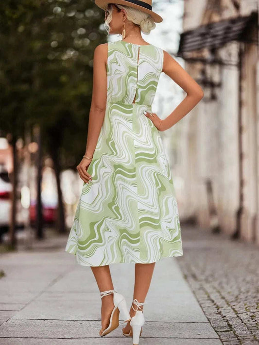 Printed Sleeveless Midi Dress - Trendsi - Flyclothing LLC