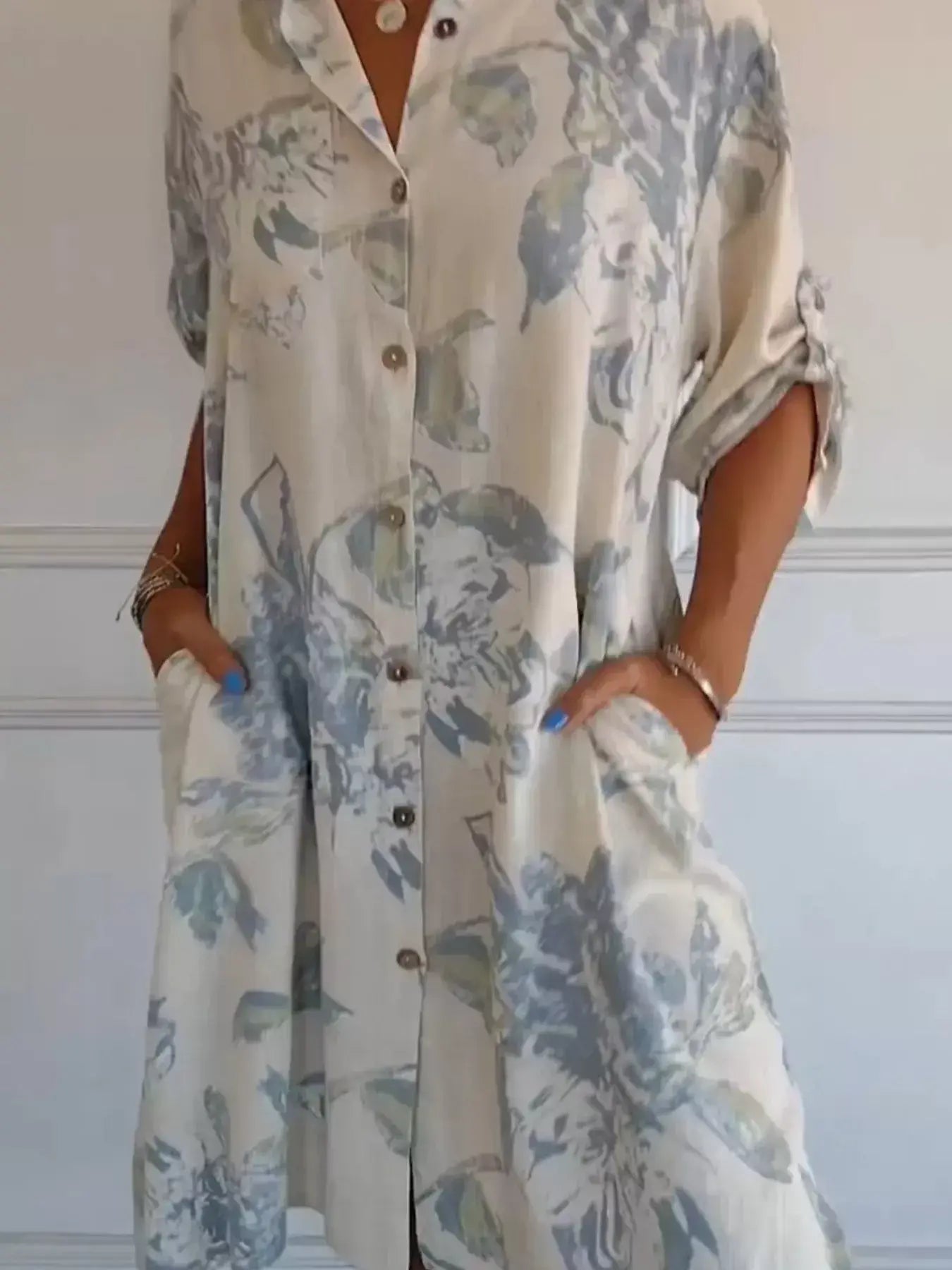 Full Size Floral Print Button-Up Shirt Dress Plus Size - Trendsi - Flyclothing LLC