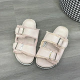 Raw Hem Open Toe Double Buckle Sandals - Trendsi - Flyclothing LLC