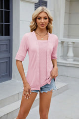 Texture Square Neck Half Sleeve Blouse - Trendsi - Flyclothing LLC