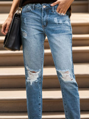 Distressed Raw Hem Jeans with Pockets - Trendsi