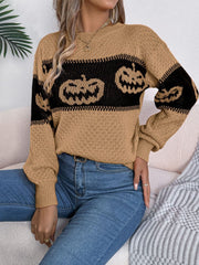 Pumpkin Round Neck Long Sleeve Sweater - Trendsi