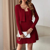 Ribbed Long Sleeve Cropped Cardigan and Cami Dress Set - Trendsi - Flyclothing LLC
