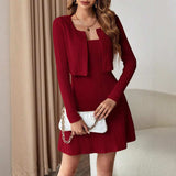 Ribbed Long Sleeve Cropped Cardigan and Cami Dress Set - Trendsi - Flyclothing LLC