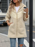 Fuzzy Zip Up Long Sleeve Hooded Jacket - Trendsi - Flyclothing LLC