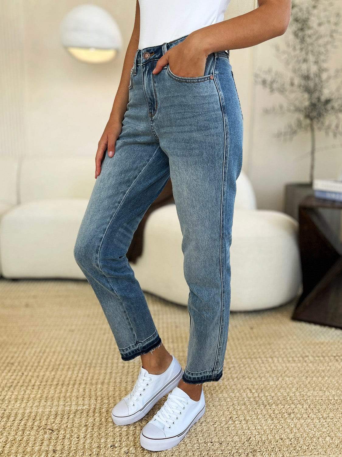 Judy Blue Full Size Mid Rise Rigid Magic Release Hem Jeans - Trendsi - Flyclothing LLC