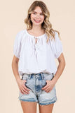 Mittoshop Linen Two-Way Short Sleeve Crop Blouse - Trendsi