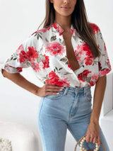 Printed Button Up Half Sleeve Shirt - Trendsi - Flyclothing LLC