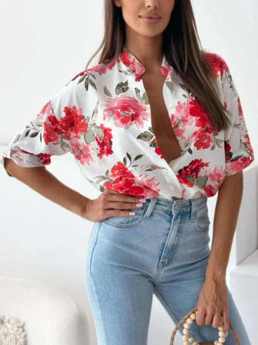 Printed Button Up Half Sleeve Shirt - Trendsi - Flyclothing LLC