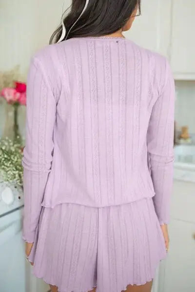 Button Down Cardigan, Cami and Shorts Set - Trendsi - Flyclothing LLC