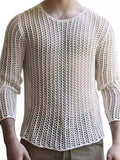 Men's Full Size Hollow Out Round Neck Long Sleeve Top Plus Size - Trendsi - Flyclothing LLC