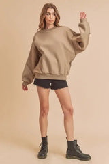 Aemi + Co Exposed Seam Round Neck Drop Shoulder Sweatshirt - Trendsi - Flyclothing LLC