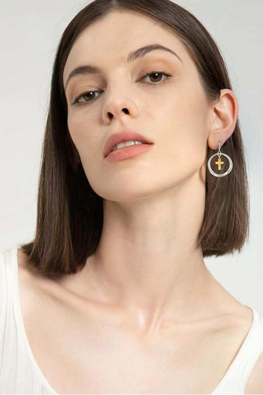 Brass Contrast Cross Dangle Earrings - Trendsi - Flyclothing LLC