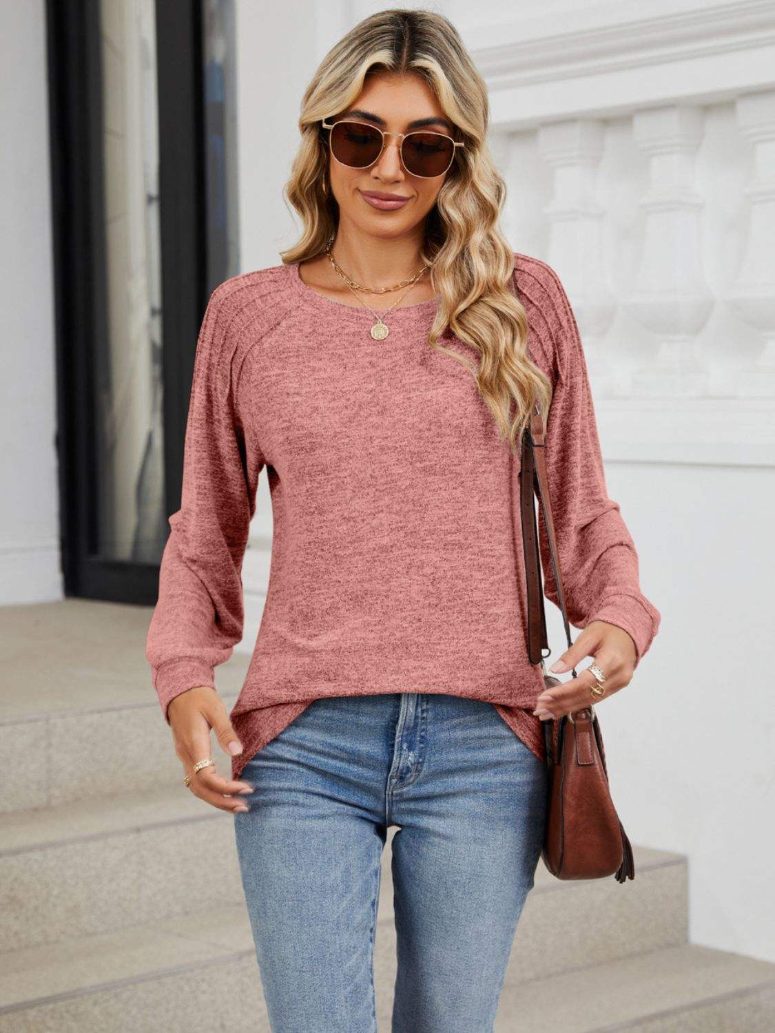 Round Neck Long Sleeve T-Shirt - Trendsi - Flyclothing LLC