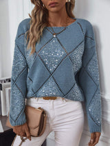 Openwork Round Neck Long Sleeve Knit Top - Trendsi - Flyclothing LLC