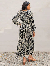 Plus Size Floral Print Balloon Sleeve Maxi Dress - Trendsi - Flyclothing LLC