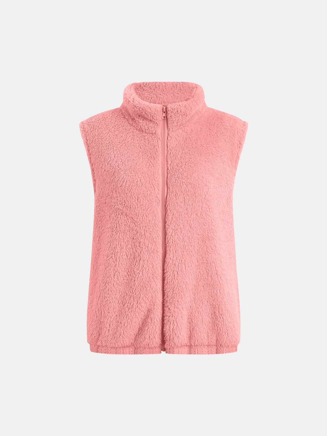 Full Size Fuzzy Zip Up Vest Coat with Pockets - Trendsi