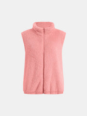 Full Size Fuzzy Zip Up Vest Coat with Pockets - Trendsi