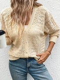Openwork Button Up Long Sleeve Cardigan - Trendsi