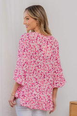 Sew In Love Full Size Floral V-Neck Flounce Sleeve Top - Trendsi - Flyclothing LLC