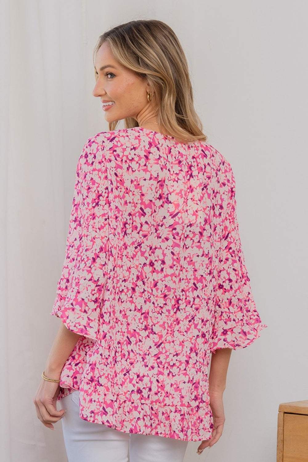 Sew In Love Full Size Floral V-Neck Flounce Sleeve Top - Trendsi - Flyclothing LLC