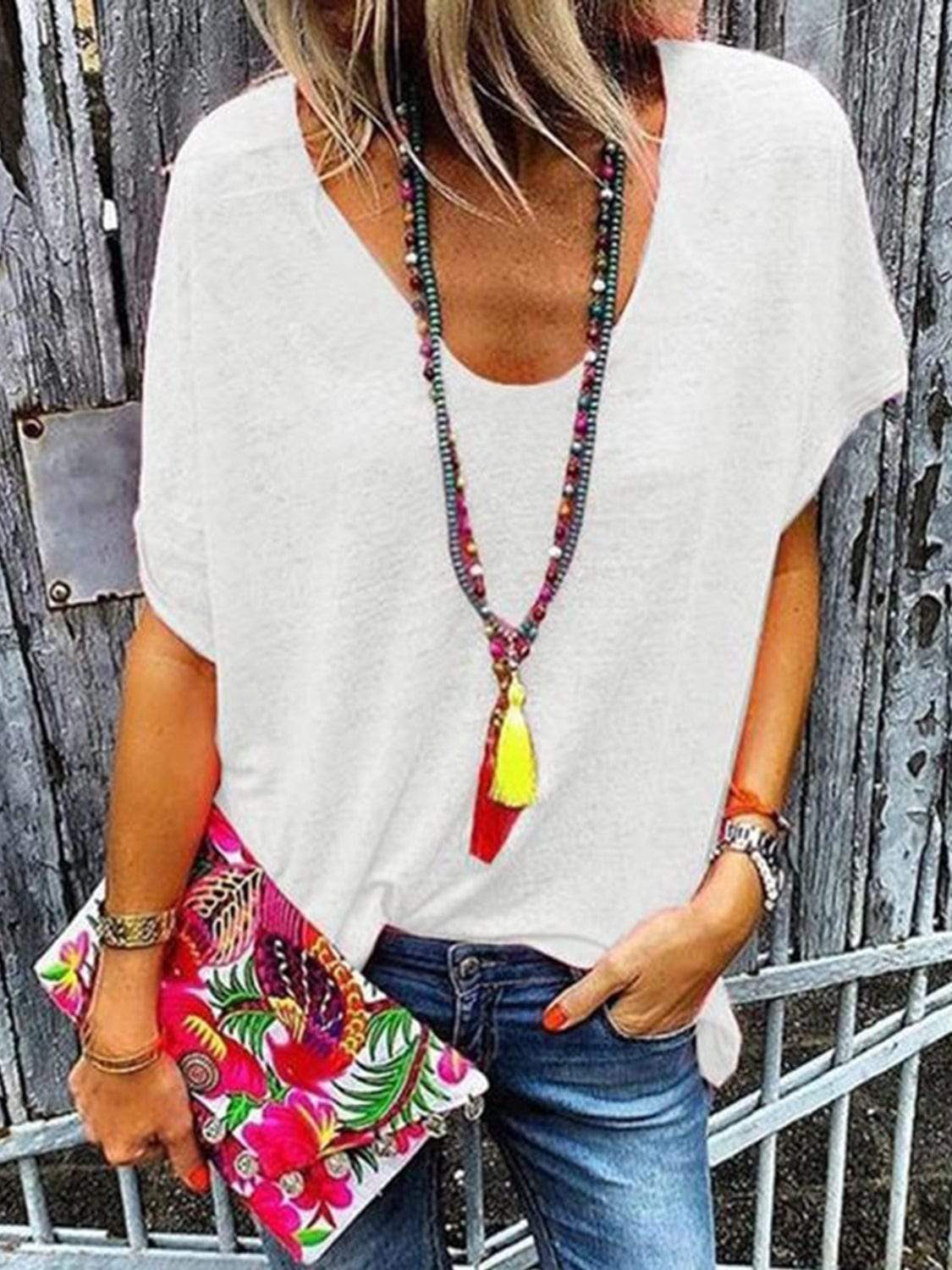 Full Size Scoop Neck Short Sleeve T-Shirt - Trendsi - Flyclothing LLC