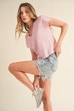 Aemi + Co Side Slit V-Neck Short Sleeve Cropped T-Shirt - Trendsi