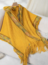 Fringe Half Sleeve Hooded Poncho - Trendsi - Flyclothing LLC