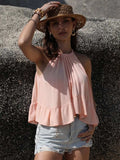 Ruched Peplum Round Neck Tank - Trendsi - Flyclothing LLC