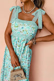 Lace Detail Square Neck Floral Dress - Trendsi
