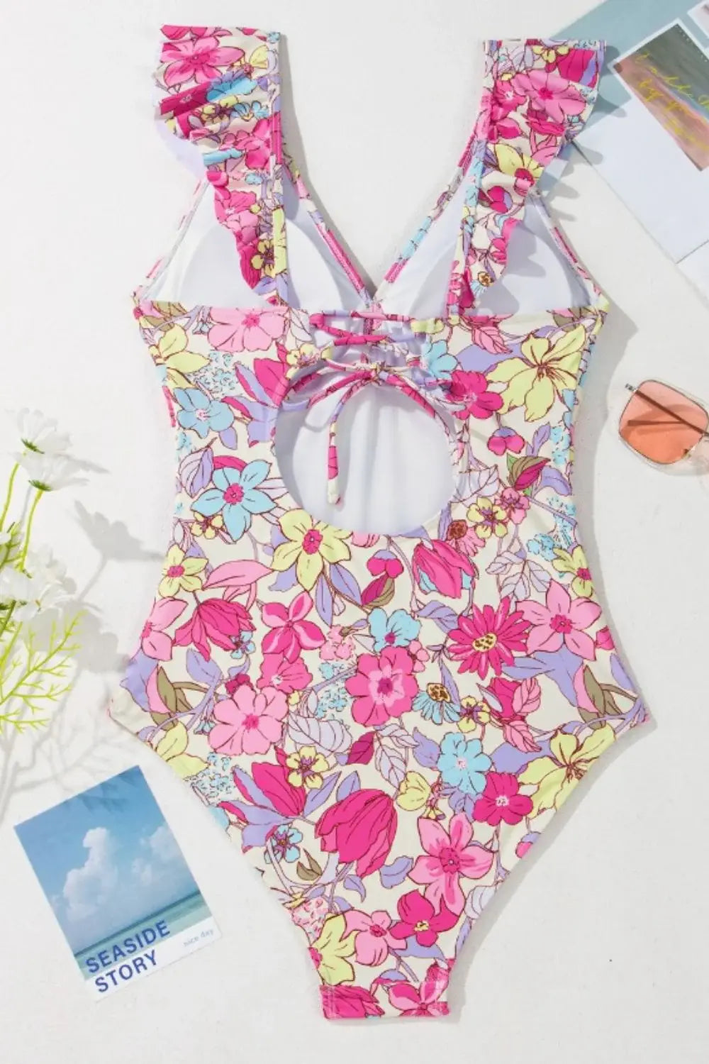 Floral Ruffle Trim Tummy Control One Piece Swimsuit - Trendsi - Flyclothing LLC