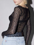 Lace Boat Neck Long Sleeve Blouse - Trendsi - Flyclothing LLC