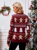 Gingerbread Round Neck Long Sleeve Sweater - Trendsi