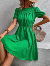 Ruched Round Neck Short Sleeve Mini Dress - Trendsi - Flyclothing LLC