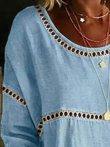 Full Size Hollow Out Round Neck Top Plus Size - Trendsi - Flyclothing LLC