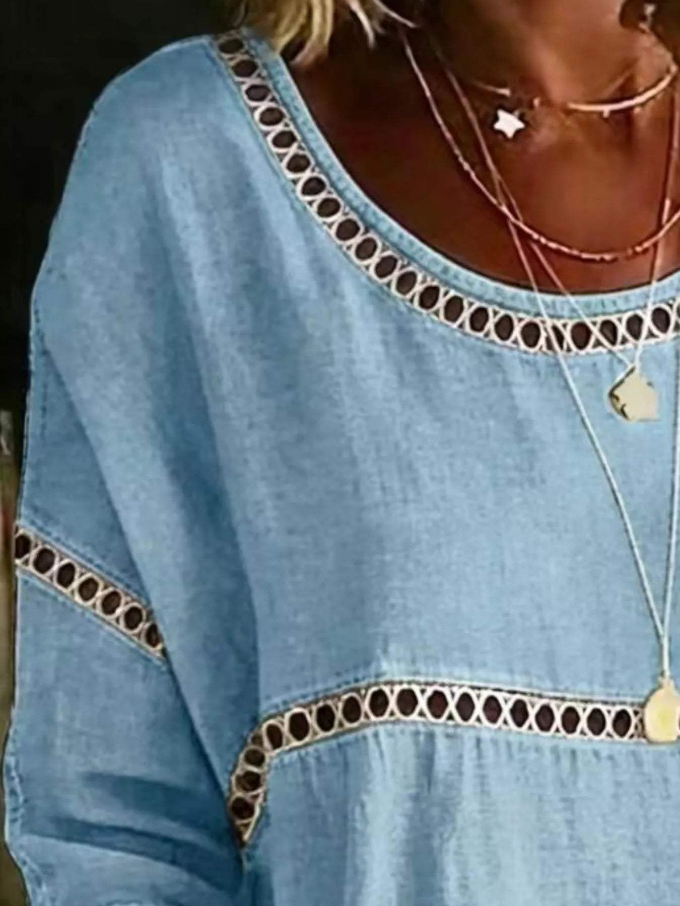 Full Size Hollow Out Round Neck Top Plus Size - Trendsi - Flyclothing LLC