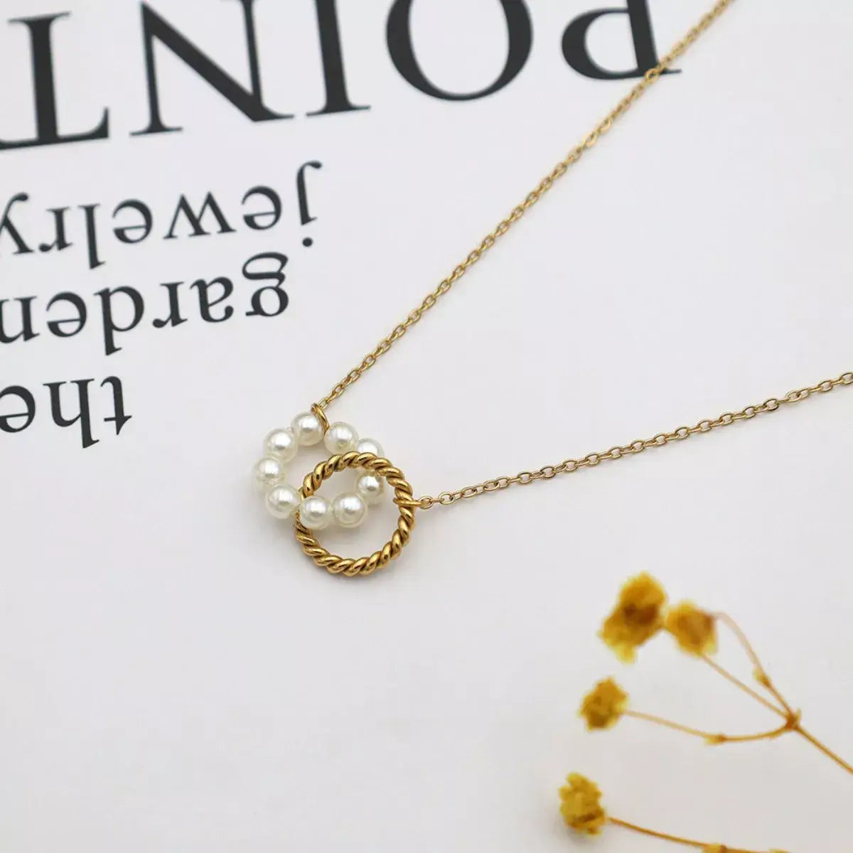 18K Gold-Plated Pearl Twisted Pendant Necklace - Trendsi - Flyclothing LLC