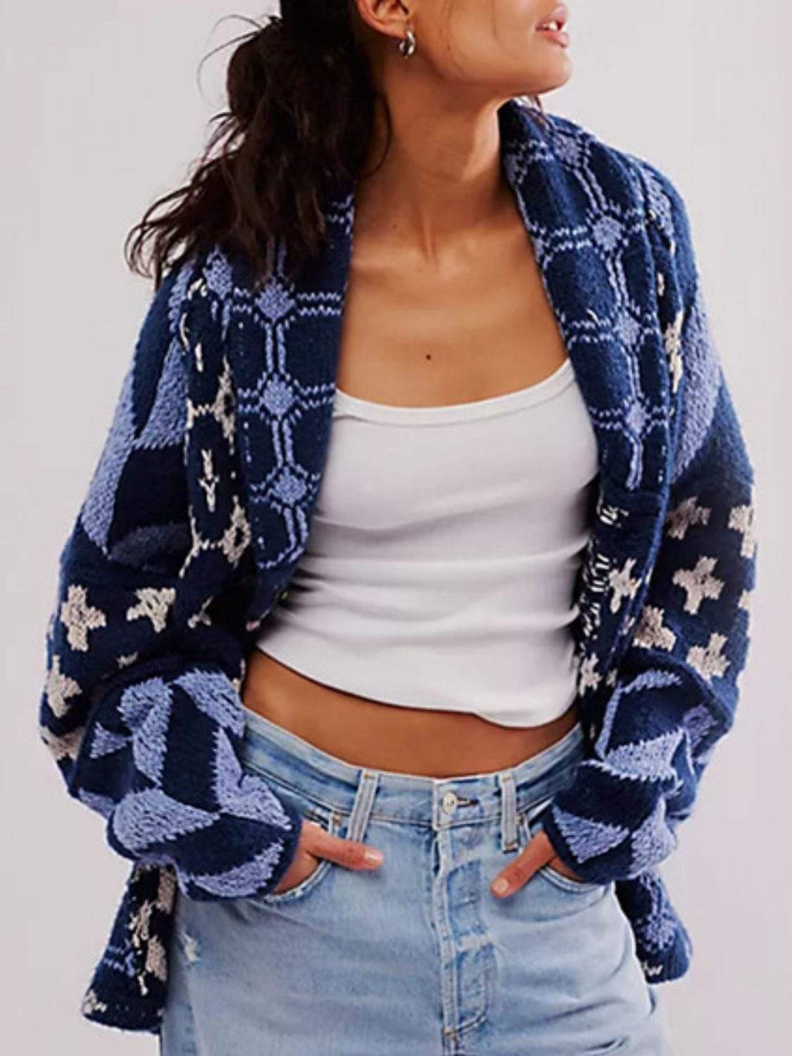 Collared Neck Long Sleeve Cardigan - Trendsi - Flyclothing LLC