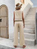 Round Neck Sleeveless Top and Wide Leg Pants Set - Trendsi - Flyclothing LLC