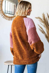 Culture Code Color Block Faux Fur Raglan Sleeve Sweatshirt - Trendsi - Flyclothing LLC