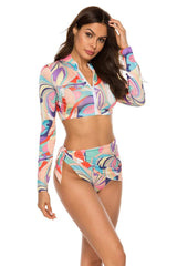 Printed Zip Up Three-Piece Swim Set - Trendsi - Flyclothing LLC