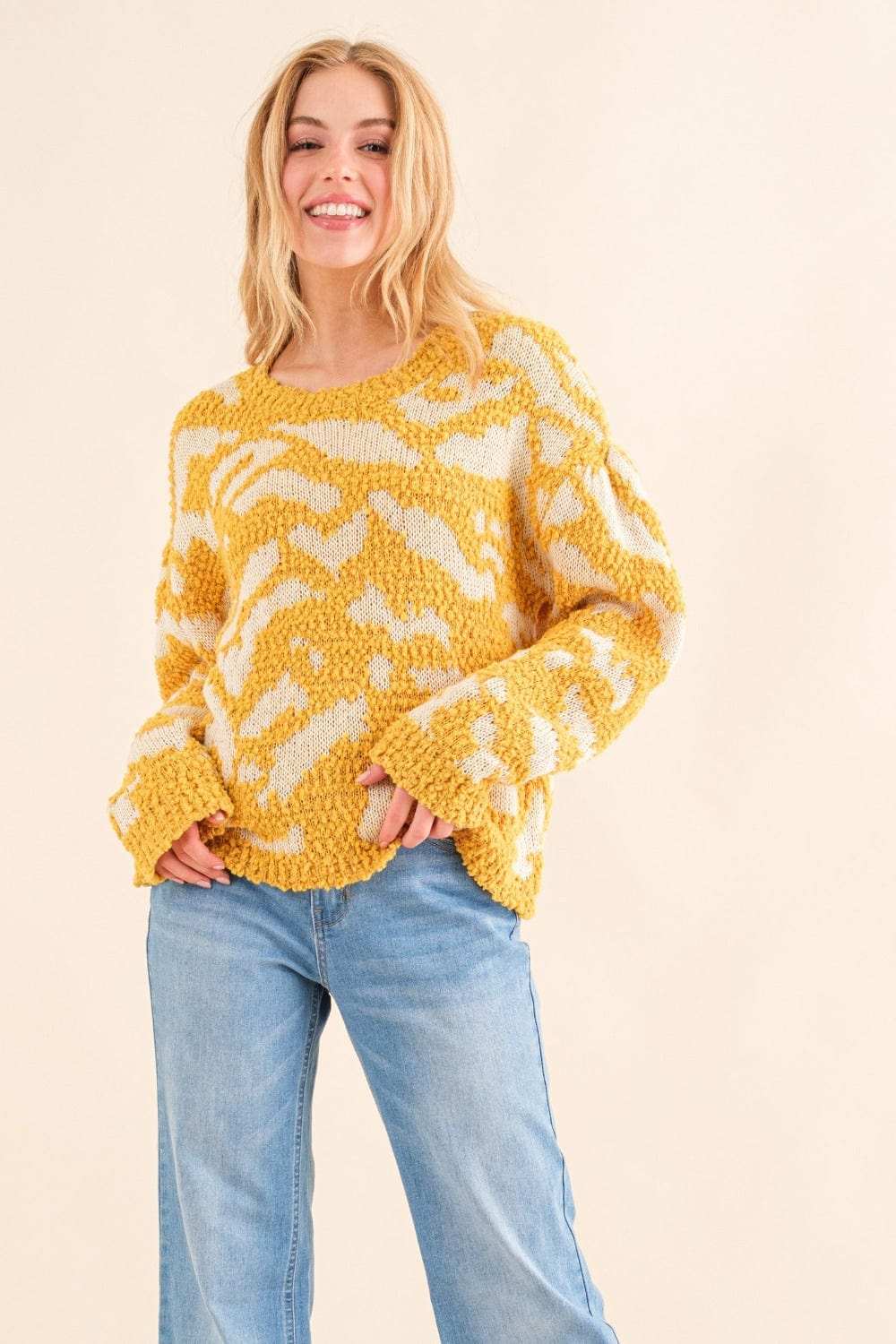And The Why Full Size Textured Pattern Contrast Sweater - Trendsi - Flyclothing LLC