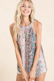 BiBi Snakeskin Print Low Gauge Hacci Knit Halter - Trendsi
